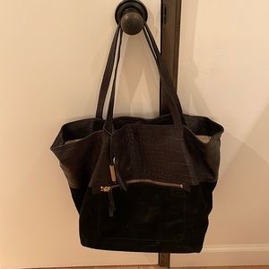 Joie Black Suede and Snakeskin Tote Bag